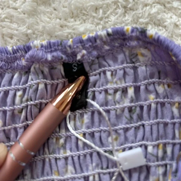 Brovave Purple Ditsy Floral Tie Front Smocked Milkmaid MIDI Dress Small NWT Boho - Picture 4 of 13